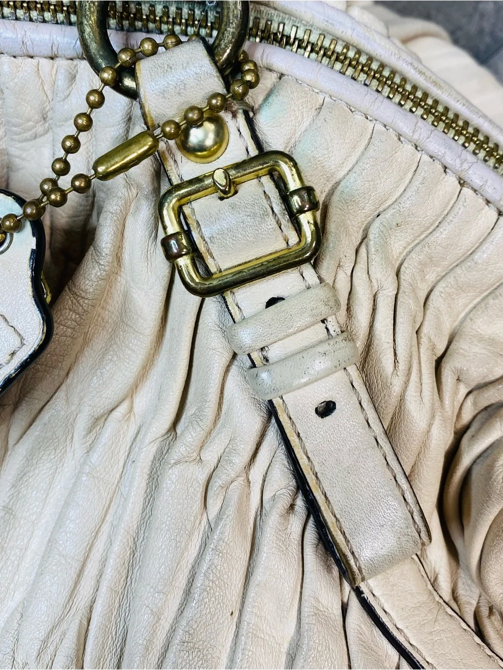 Coach Madison Gathered Leather Satchel Bag Off-White Cream Gold Hardware